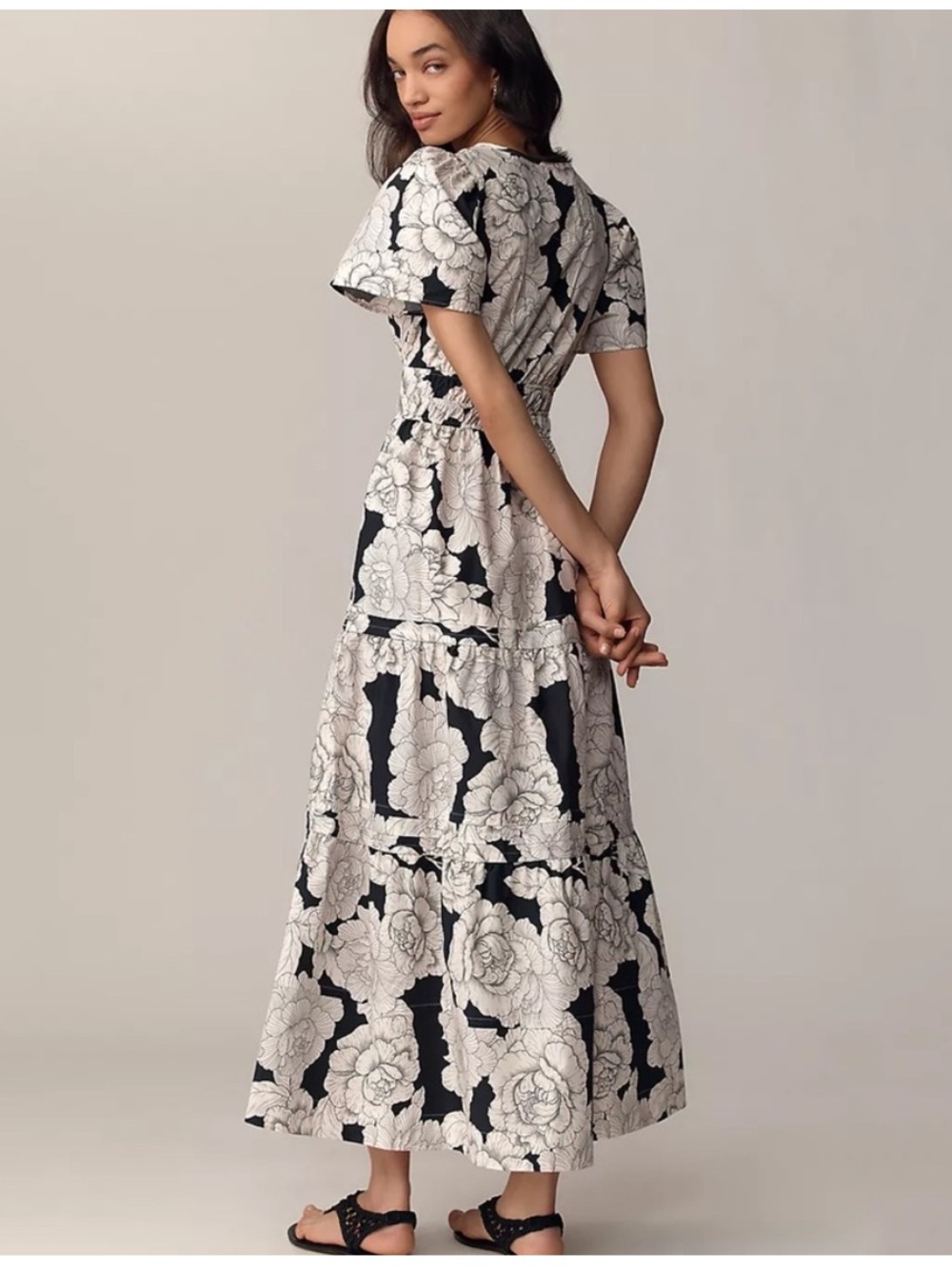 Anthropologie The Somerset Maxi Dress White Floral Peony